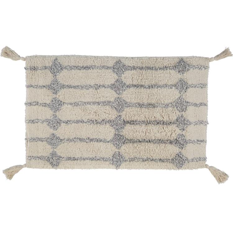 APHORISM White & Grey Diamond Striped Bath Mat